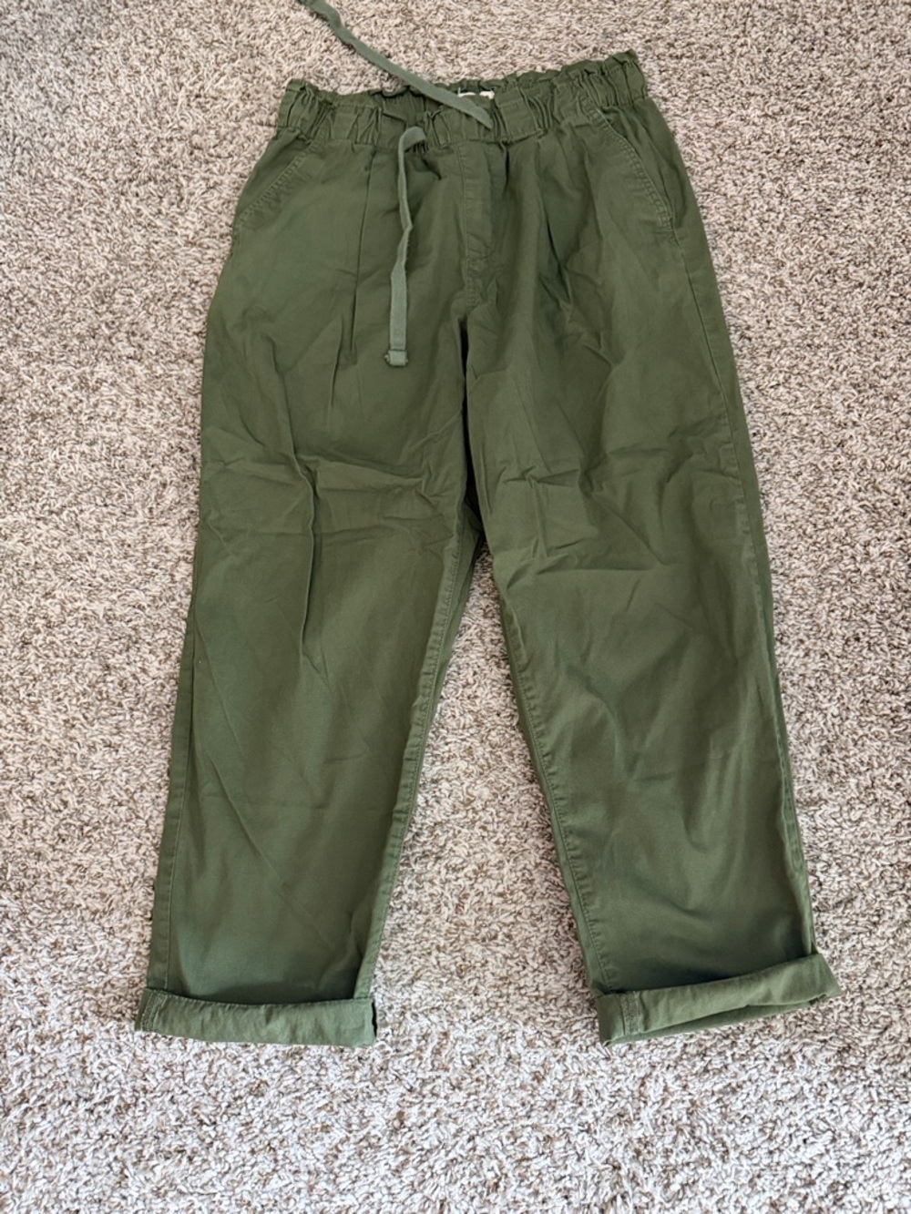 LOFT Olive Drawstring Cropped Ankle Pants